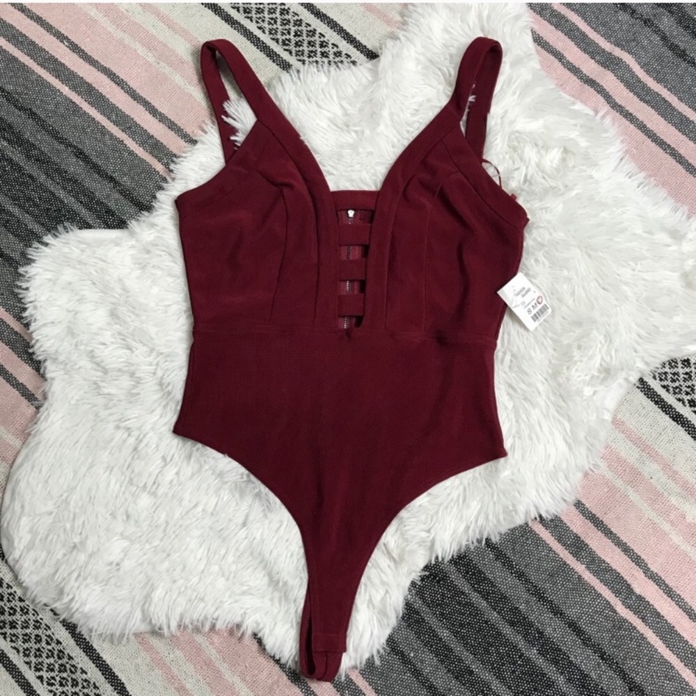 NEW Trac One Piece Bodysuit Maroon Cut Out Large